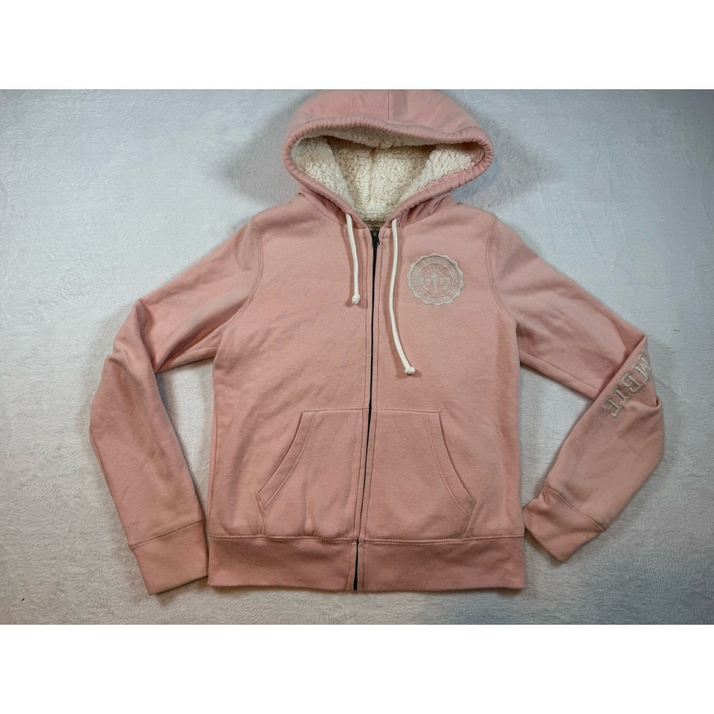 Y2K Abercrombie & Fitch Pink Fur Lined Hoodie Women XSmall Blush Pink Full Zip